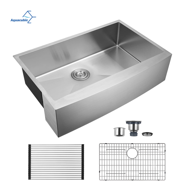 Aquacubic Single Bowl Kitchen Sink 33 Inch T304 Stainless Steel Farmhouse Style Apron Kitchen Sink