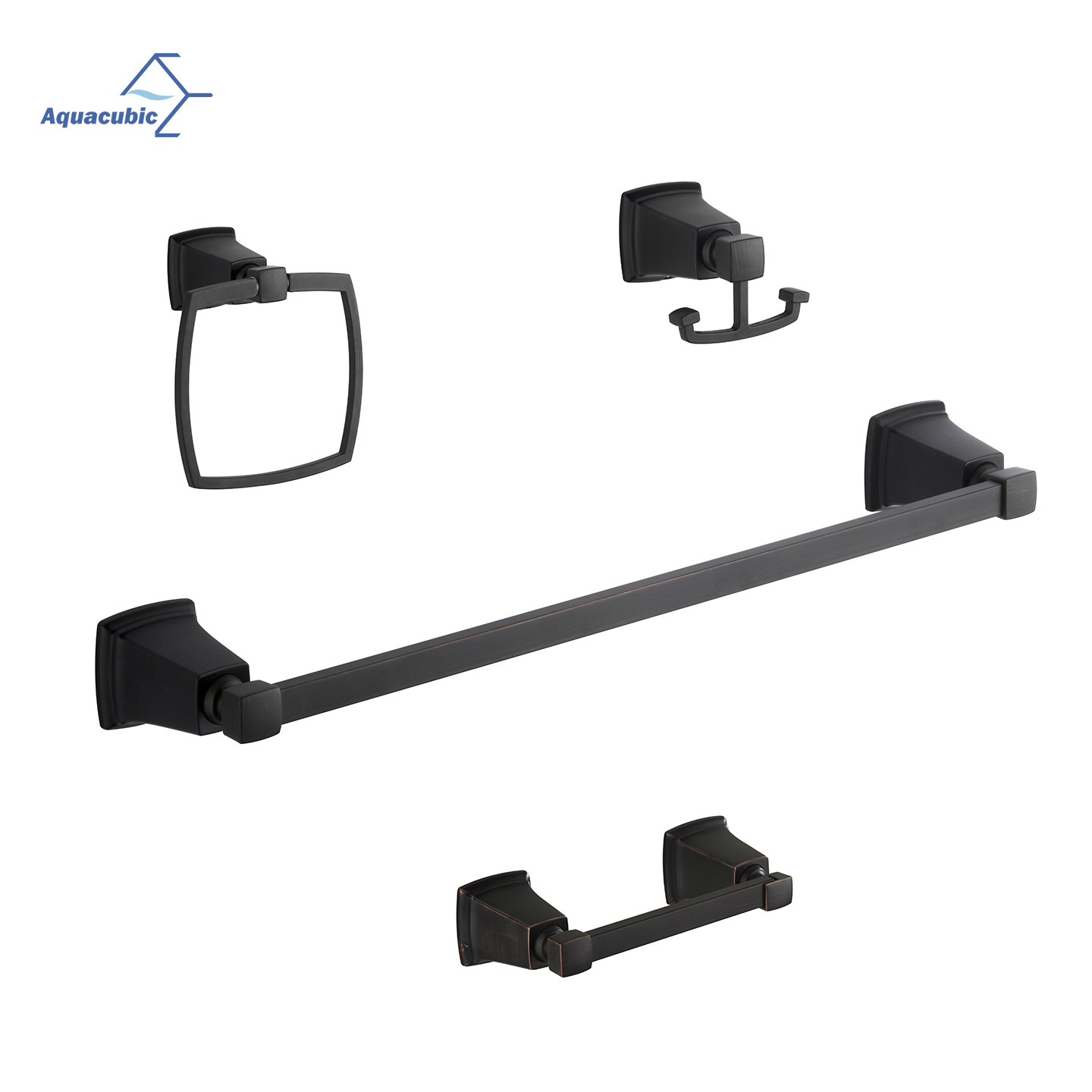 Aquacubic 4 Pieces Bathroom Accessories Include 24 Inch Towel Bar Set Toilet Paper Holder Towel Ring and Robe Hook