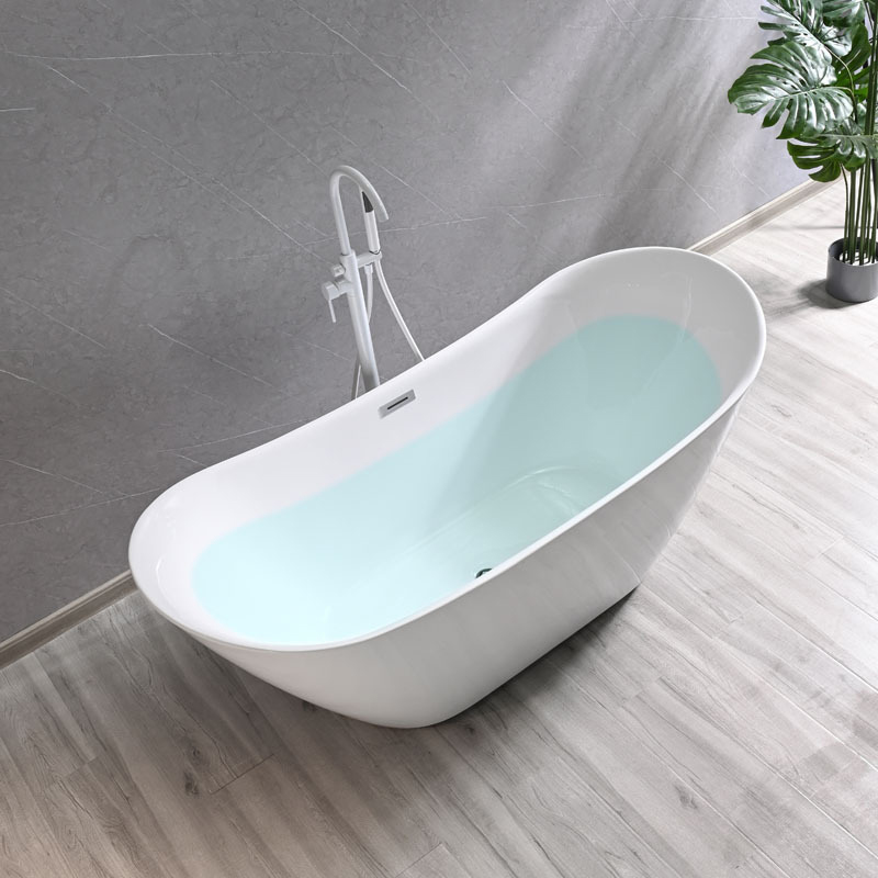 Easy Repair 1700 mm Apartment Hotel Crescent Shaped Pure Acrylic Solid Surface Freestanding Bathtub