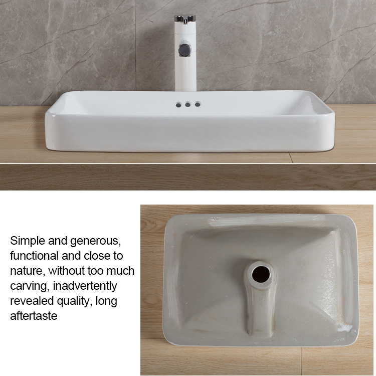 Rectangle Drop In Bathroom Sink White Ceramic Above Counter Semi Recessed Vessel Sink