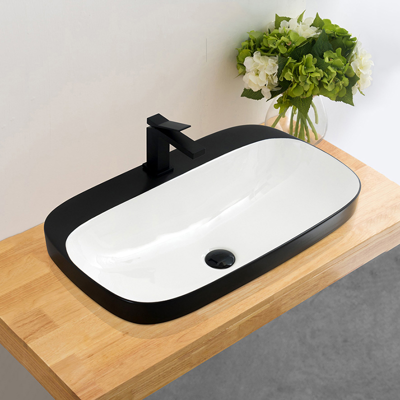 White Rectangular Shape Ceramic Sink Bathroom Hand Wash Basin Counter Hand Wash Basin Semi Recessed Basin