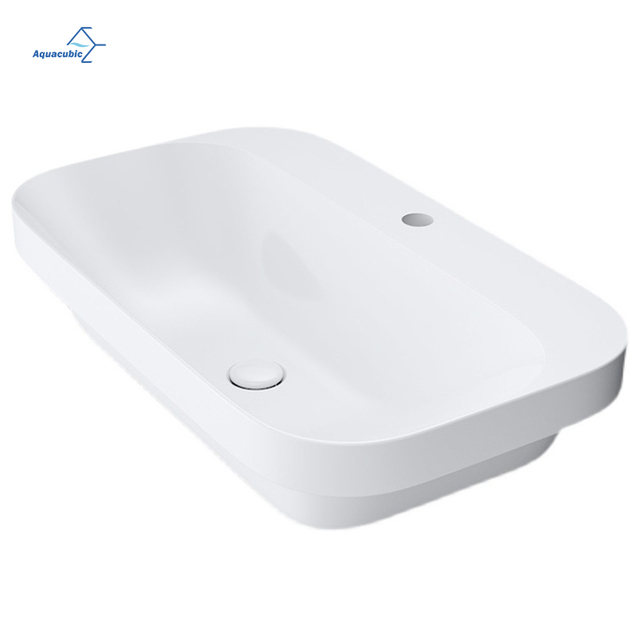 Semi Recessed White Ceramic Art Wash Basin Sink Bathroom Cabinet Above Counter Basin
