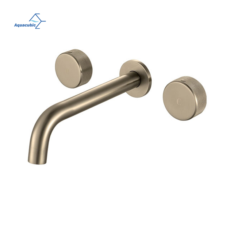 Contemporary Dual Handles Basin Set in Wall Mounted Brass Bathroom Faucet Mixer