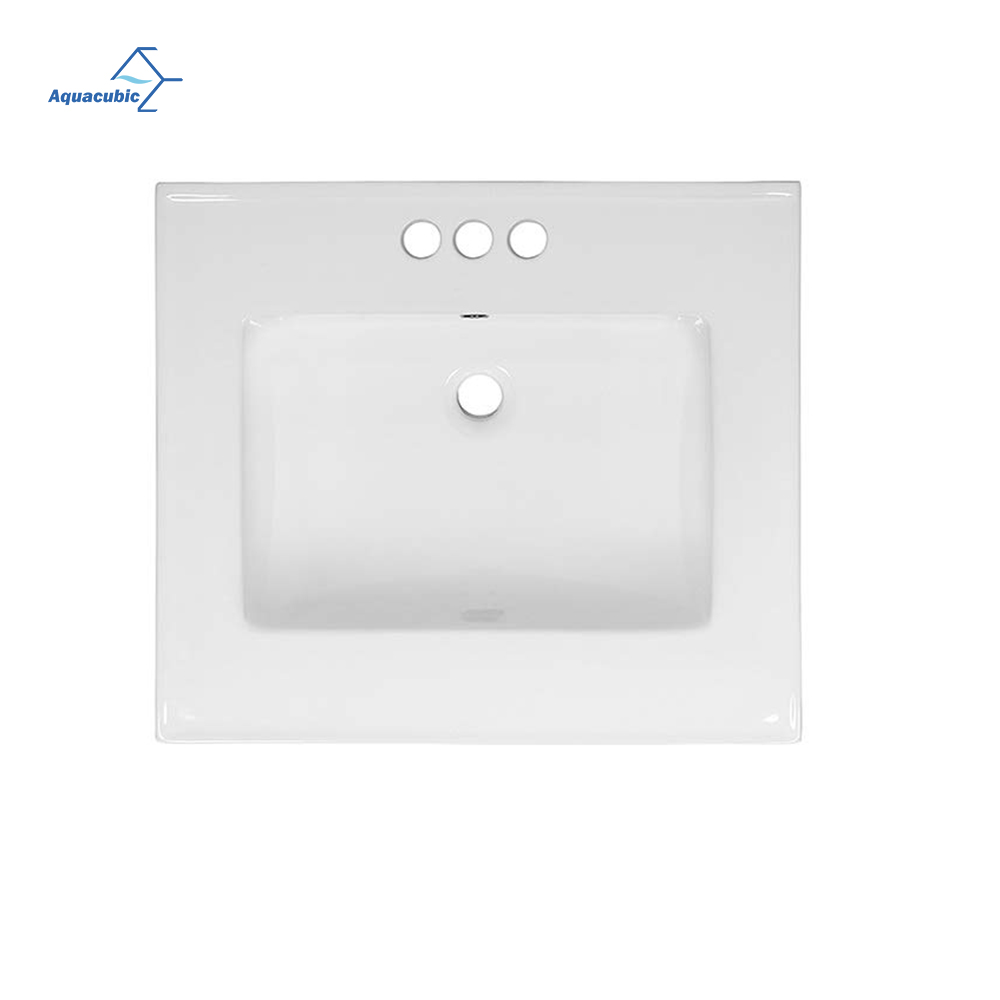 High Standard Thin Edge 24 inch Rectangular Ceramic Countertop Basin Bathroom Hand Wash Sink with three faucet holes