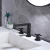 Aquacubic cupc Leadfree Brass Black 8 In Widespread Wash Basin Faucet With Cross Handle Bathroom Faucet