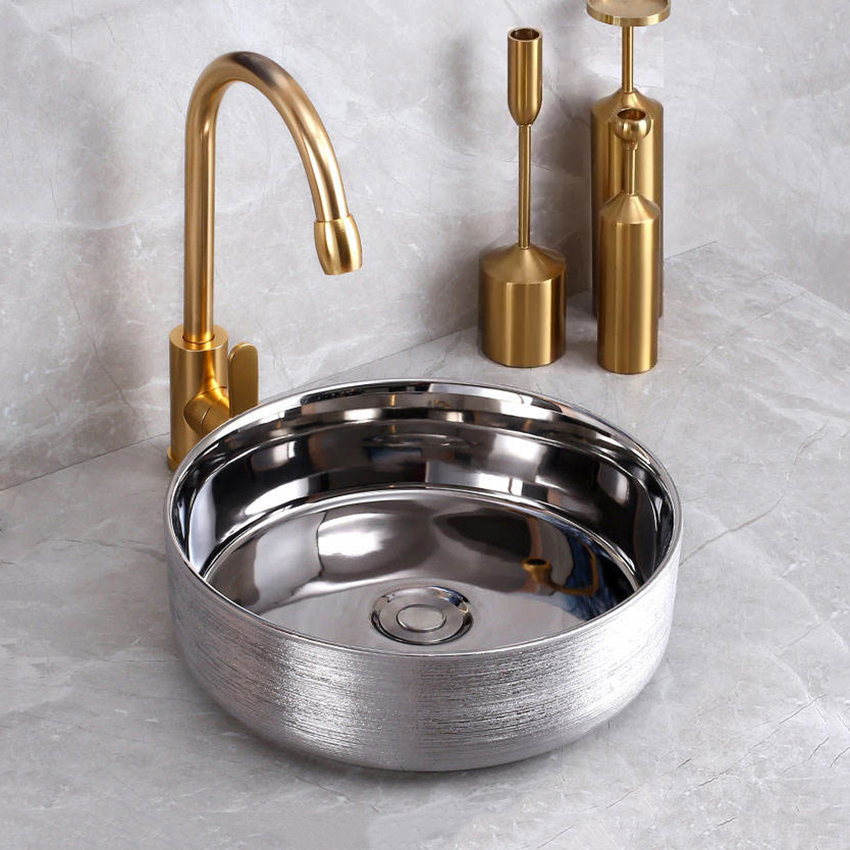 China Designer Luxury Colorful Sanitary Wares Electroplated Counter Bowl Wash Basin Bathroom Sink Art Basin