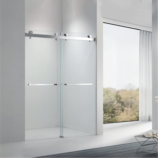 USA New Product Tempered Glass Frameless Stainless Steel Handle Sliding Shower Door