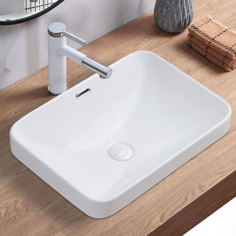 Sanitary Ware Semi-Counter Lavabo White Ceramic Hand Wash Basin Rectangle Bathroom Sink