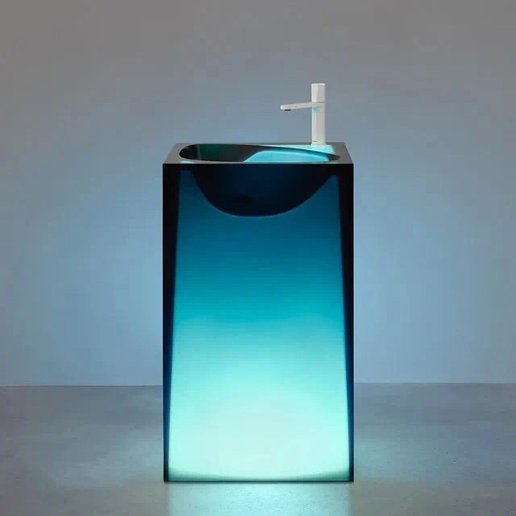 Pedestal sink solid surface hand wash basin resin floor standing washbasin
