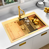 Aquacubic PVD Nano Golden 304 Stainless Steel Handmade Drop In Workstation Kitchen Sink