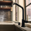 Luxury High Arc Gooseneck brass kitchen faucet 360 degree Rotation Matte Black Pull Down Kitchen Faucet