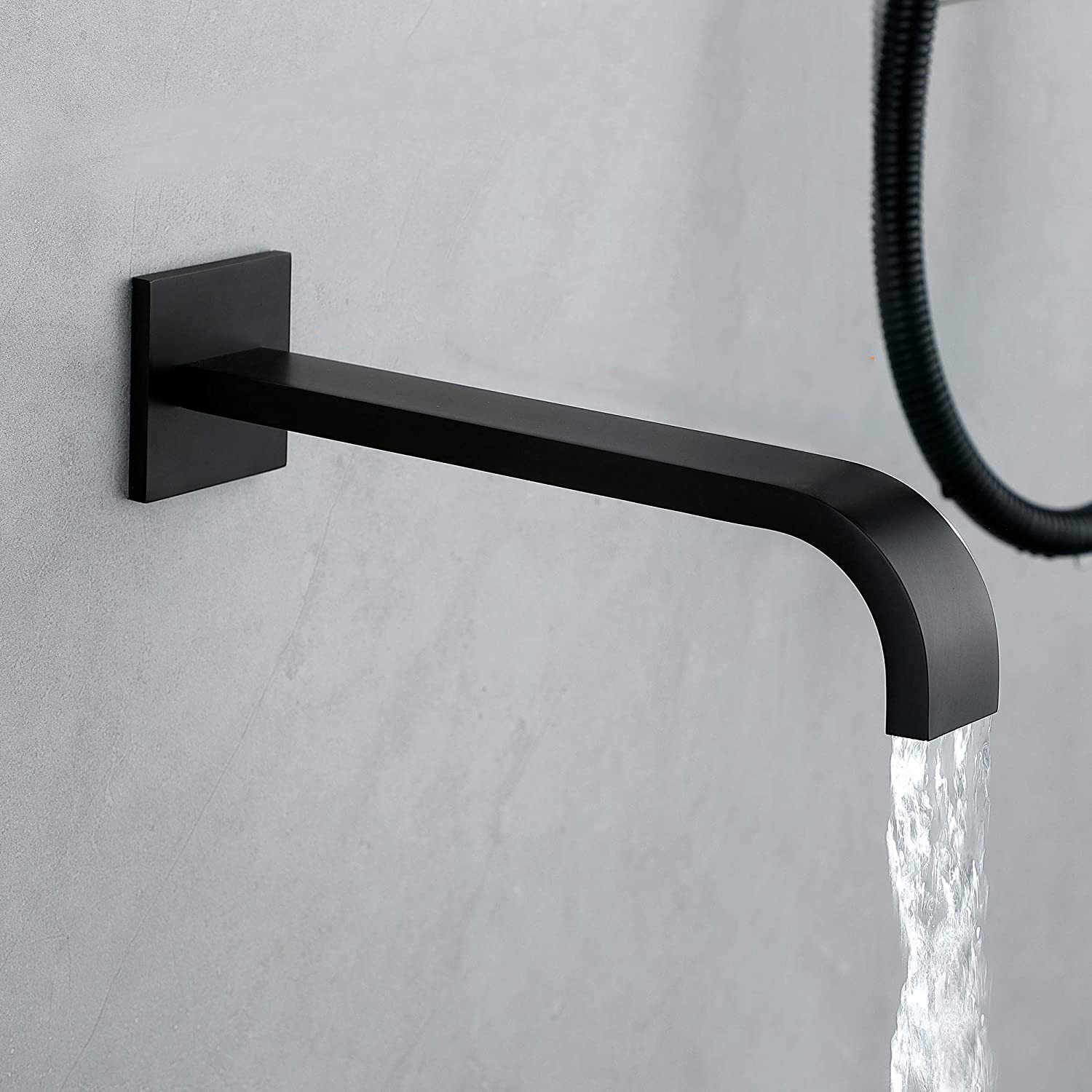 Aquacubic 12 Inch Square Matte Black Wall Mount Rain Shower Bath Shower Faucet Set with Tub Spout