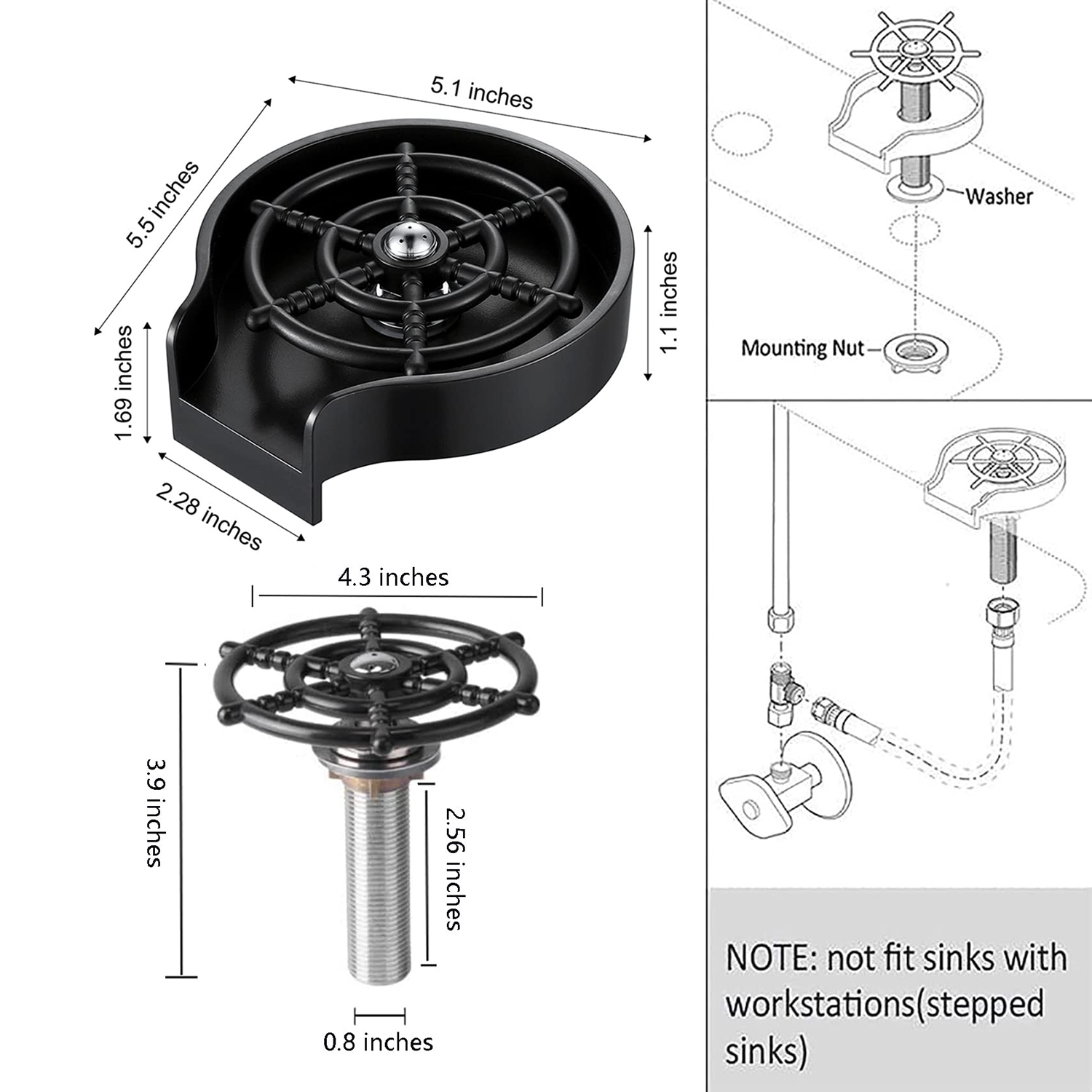 Aquacubic Accessories Supplier Quick Bar Glass Rinser ABS Kitchen Sink Automatic Flushing Device