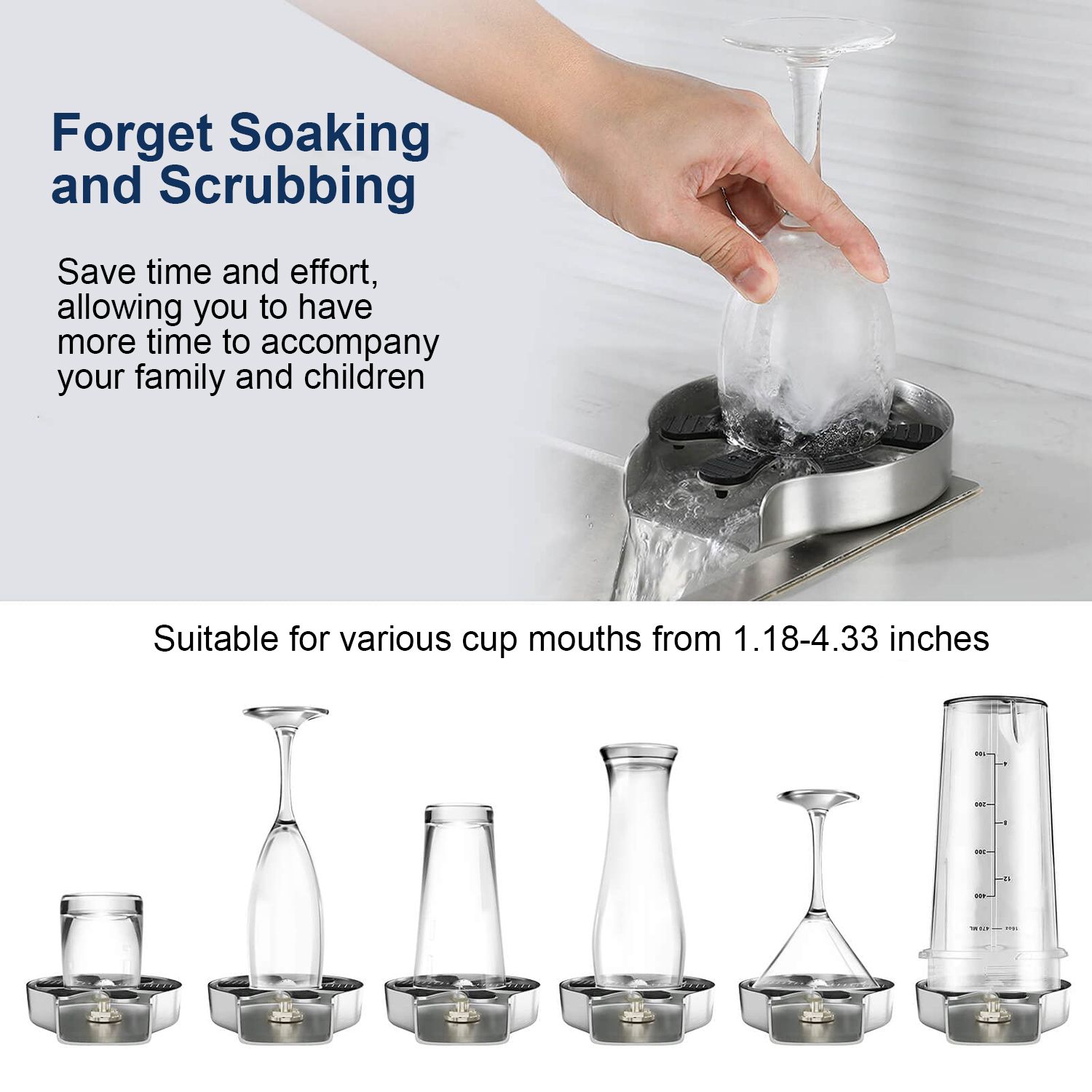 High-quality 304 stainless steel glass rinser Silver cup rinser for sink Stainless Steel Kitchen Faucet Sink Accessories, Baby Bottle Washer