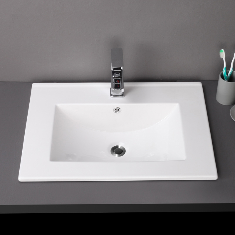 Drop in Rectangle Feather Edge Thin Edge Vanity Top White Ceramic Bathroom Sink