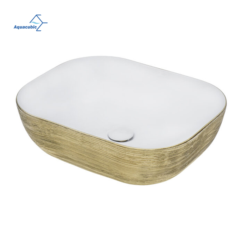 Luxury Royal Washbasin Counter Top Lavatory Ceramic Art Basin Golden Bathroom Vessel Sink Gold Plated Hand Wash Basin