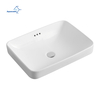 Rectangle Drop In Bathroom Sink White Ceramic Above Counter Semi Recessed Vessel Sink