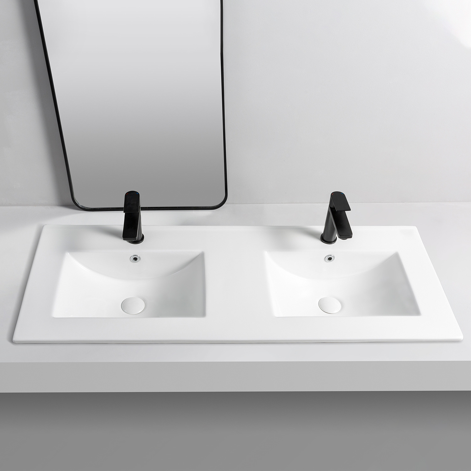 Aquacubic Drop-in Self-Rimming Double Bowl Square Bathroom ceramic Countertop Sink