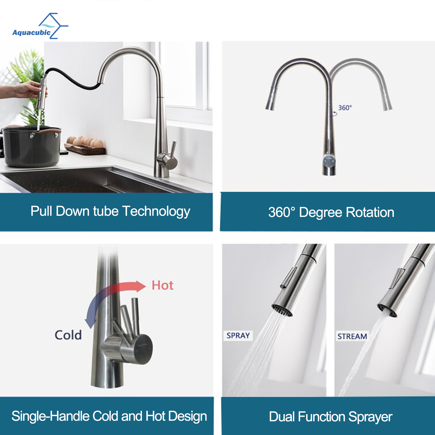 Manufacturer cUPC Lead Free Brass nsf 61-9 Single Handle Water Mixer Tap Pull Down Chrome Surface Kitchen Faucet