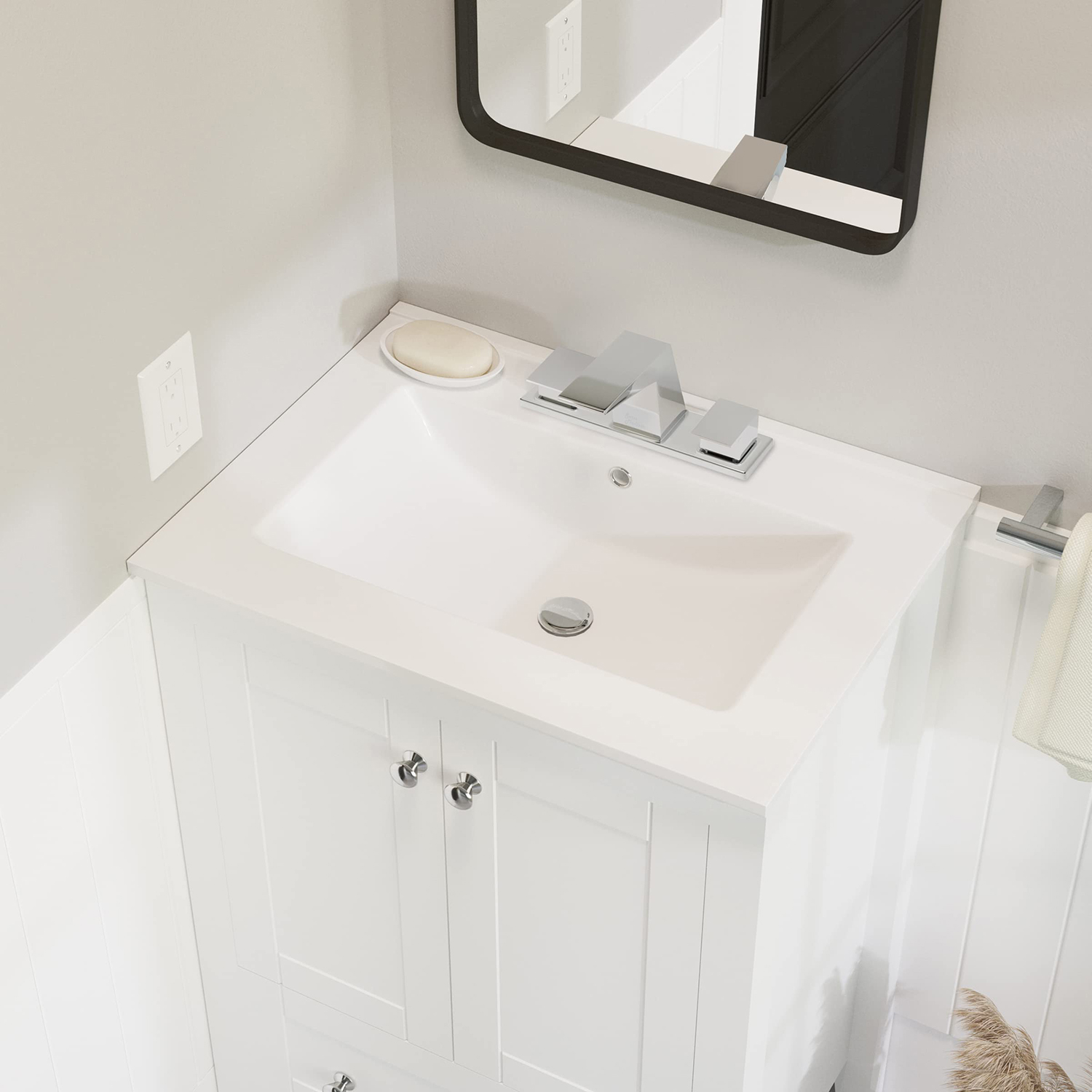 High Standard Thin Edge 24 inch Rectangular Ceramic Countertop Basin Bathroom Hand Wash Sink with three faucet holes