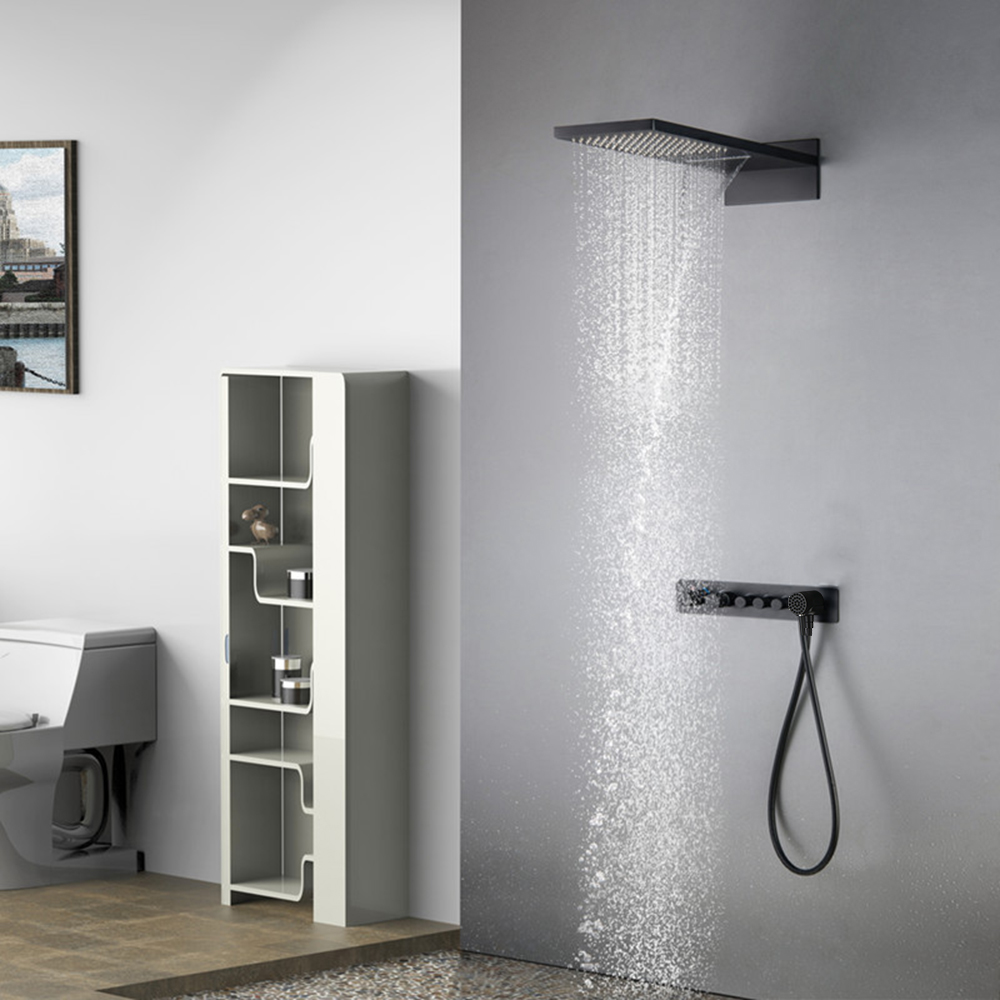 China Factory Wall Mounted Rain Shower Head System with Thermostatic Mixer Valve and Handheld Shower Combo Set