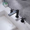 Aquacubic cupc Leadfree Brass Black 8 In Widespread Wash Basin Faucet With Cross Handle Bathroom Faucet