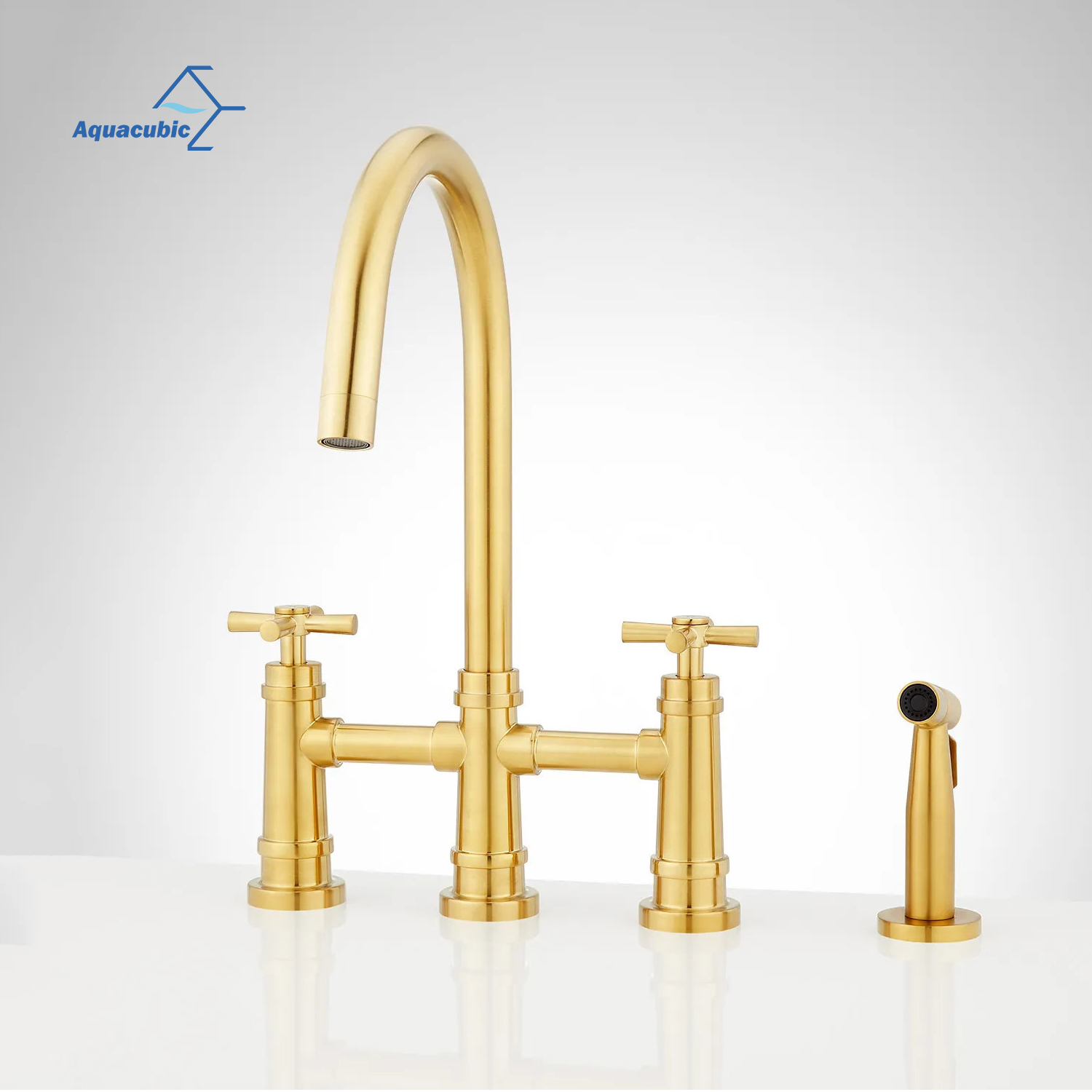 brass 8 Inch 3 Hole kitchen Excellent Solid Bridge Faucet with Hand Spray