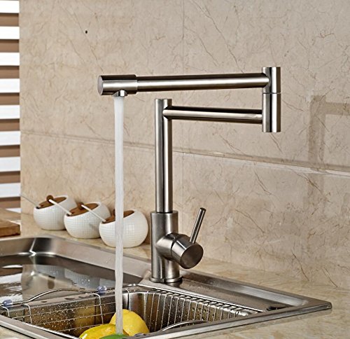 Aquacubic Pot Filler Faucet Brushed Nickel Finish and Dual Swing Joints Design Deck Mount Folding Kitchen Faucet