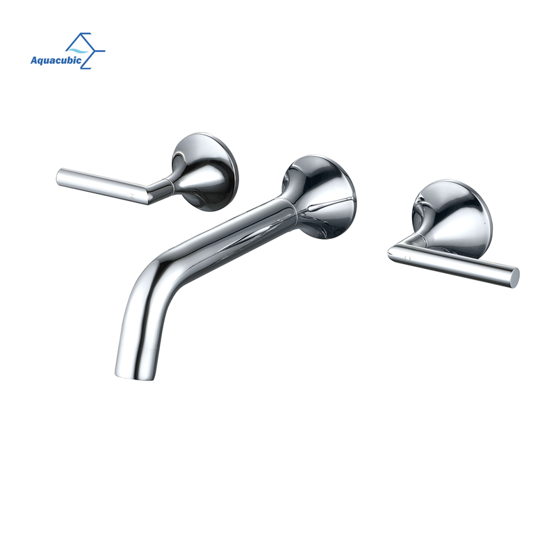 Contemporary Dual Handles Basin Set in Wall Mounted Brass Bathroom Faucet Mixer