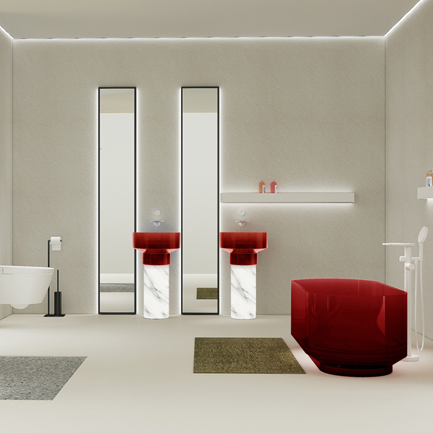 Red Resin Wash Basin Solid Surface Bathroom hand Basins Bathroom Sink with Marble Pattern