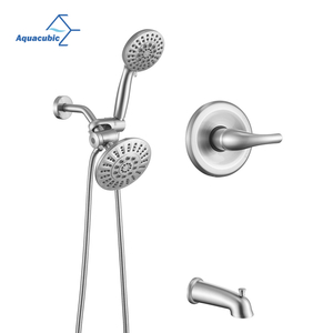 Aquacubic High Pressure wall mount dual head and Valve Rainfall Shower Head Set With Handheld Spray Combo 