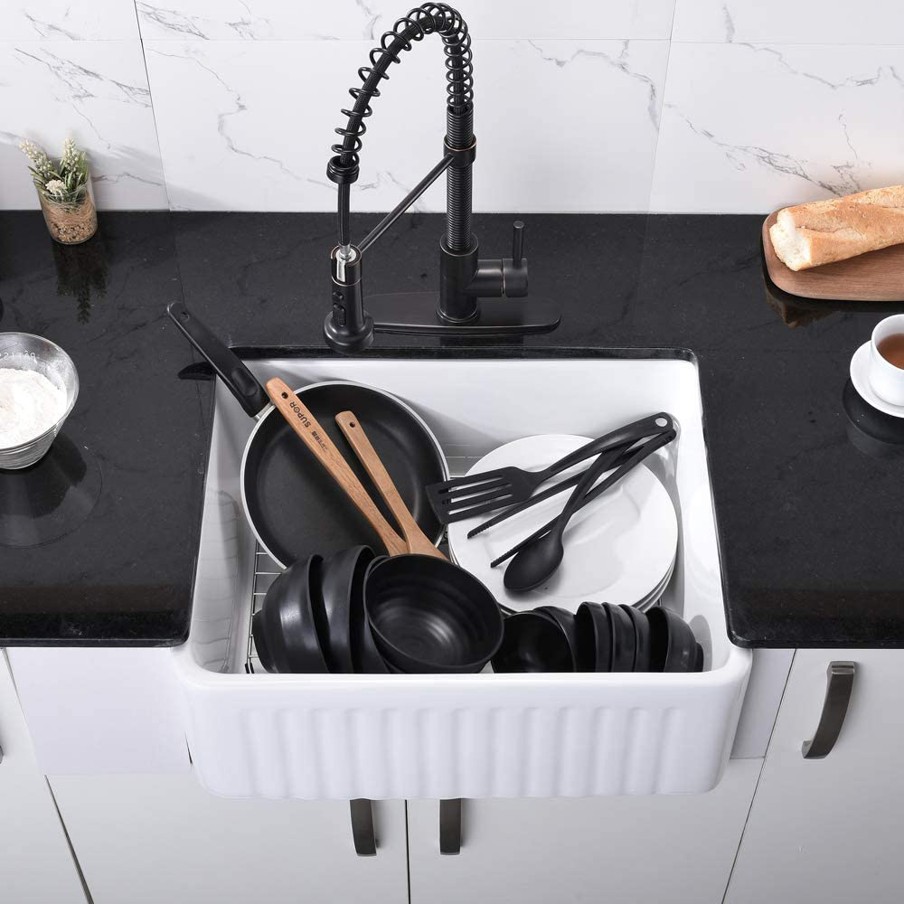 Small 24 Inch White Ceramic Porcelain Fireclay Apron Front Reversible Single Bowl Farmhouse Sink Laundry Utility Sink Basin