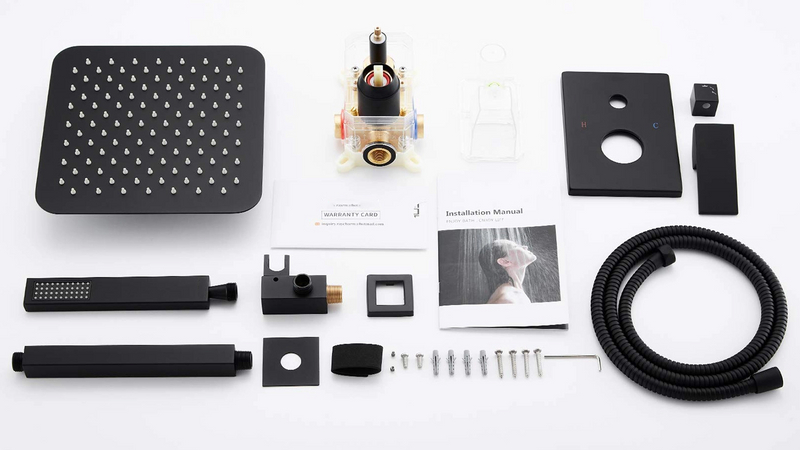 Bathroom 12 Inch Square Matte Black Ceiling Mount Rain Shower System ...