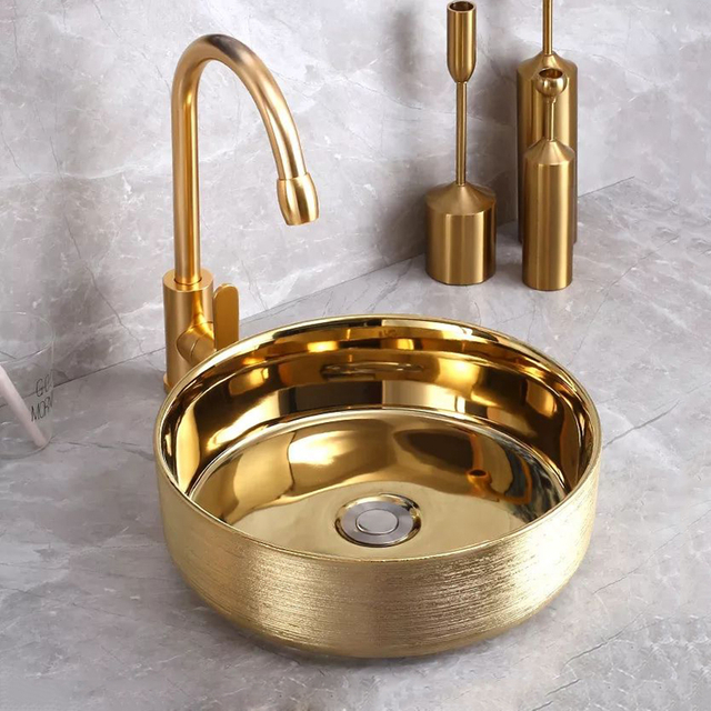 China Designer Luxury Colorful Sanitary Wares Electroplated Counter Bowl Wash Basin Bathroom Sink Art Basin