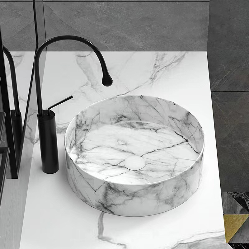Thin Counter Top Vanity High End Design Bathroom Hand Wash Hot Selling Water Transfer Printing Ceramic art basin For Hotel