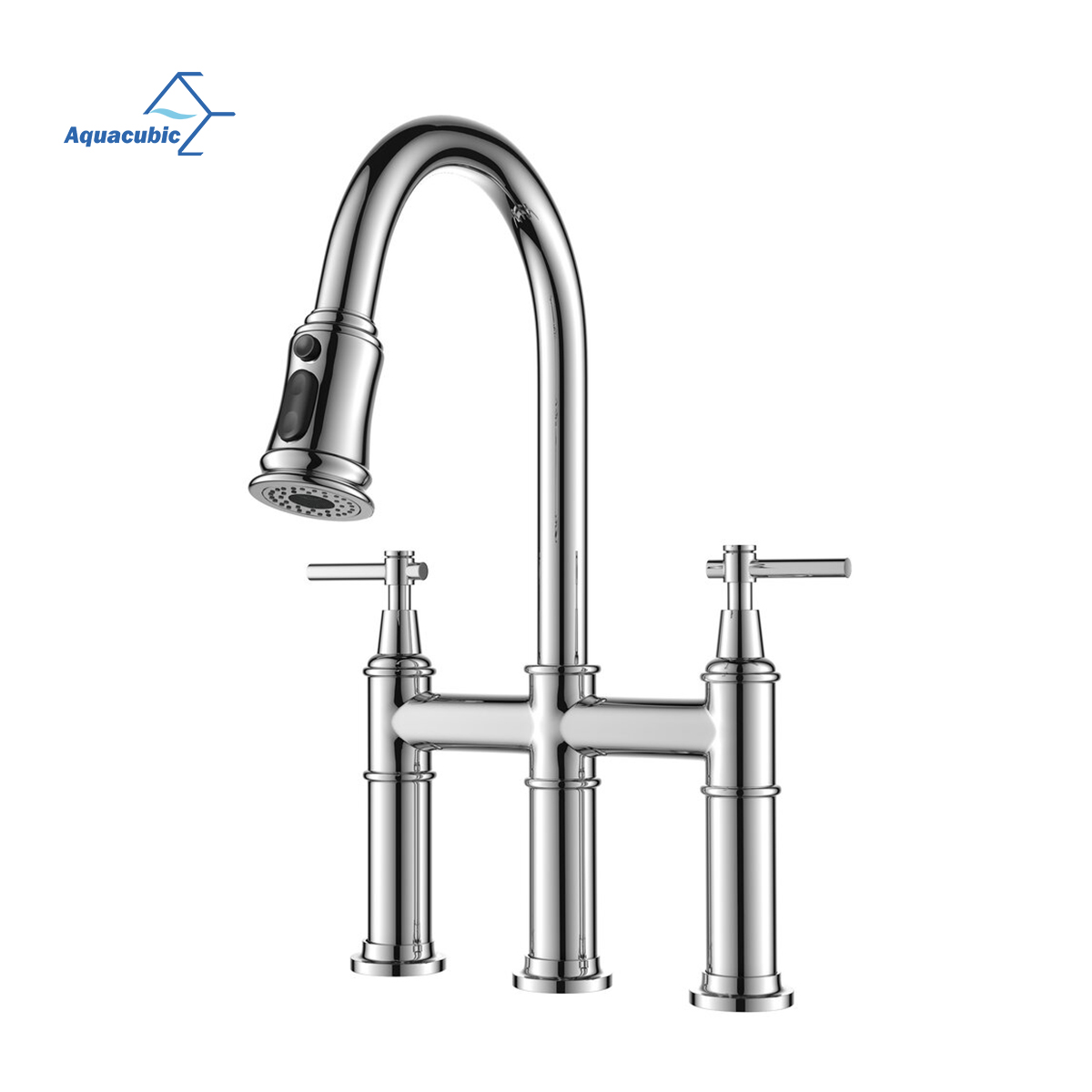 Transitional Bridge Kitchen Faucet with Pull-Down Sprayhead in Matte Black