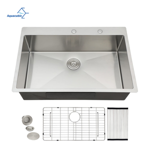 27 inch Drop in Stainless Steel Handmade Topmount Kitchen Sink with Faucet 