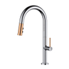 Single Rose Gold Handle Chrome Pull Down Kitchen Sink Faucet / Tap with Rose Gold Sprayer