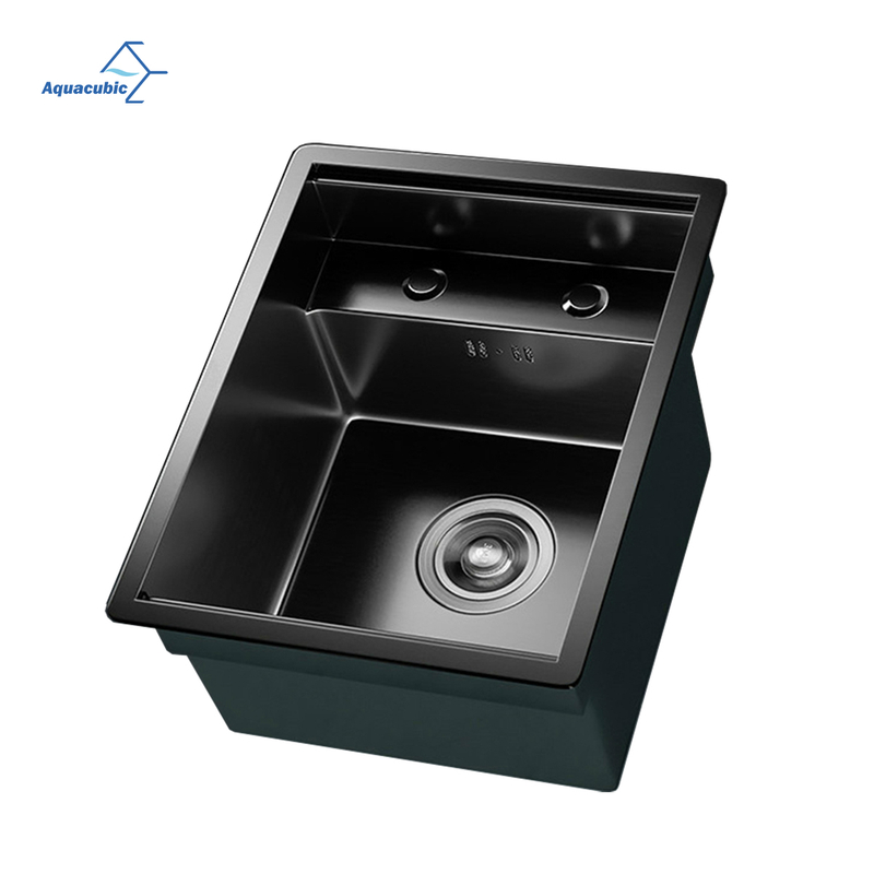 Black Hidden Sink 304 Stainless Steel Handmade Concealed kitchen sink With Intelligent Flip Cover Lifting Faucet