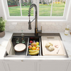 Aquacubic 33*22 Inch Gunmetal Black 304 Stainless steel Double Bowl Topmount Kitchen Sink with Ledge and Accessories