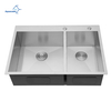 Factory Customized Drop in Stainless Steel Handmade 33 inch Double Basin Topmount Kitchen Sink with Faucet 