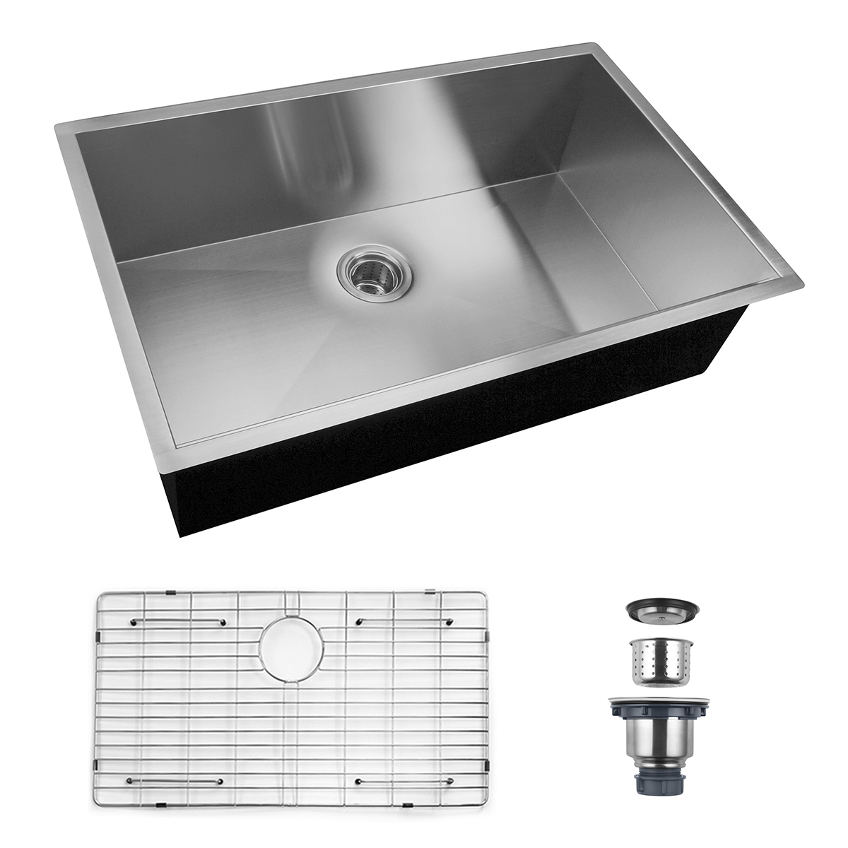 Single Bowl Stainless Steel Kitchen Sink with Bottom Grid