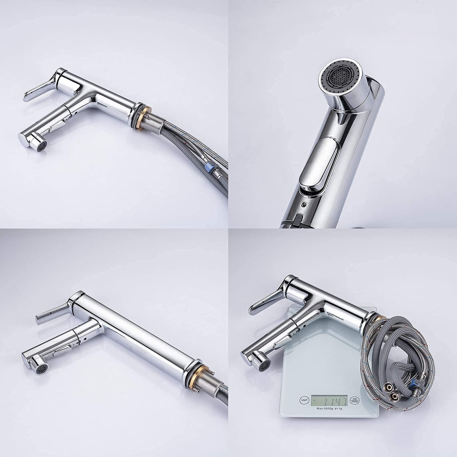 Aquacubic Multifunctional Single Hole Three Water Flow Modes Bathroom Faucet with Pull Out Sprayer