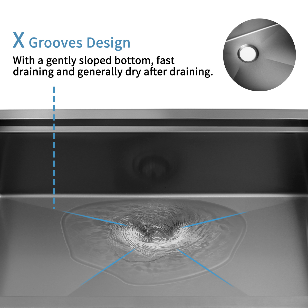 32" x 19" Stainless Steel Handmade Undermount Gunmetal Black Nano Kitchen Sink with Ledge