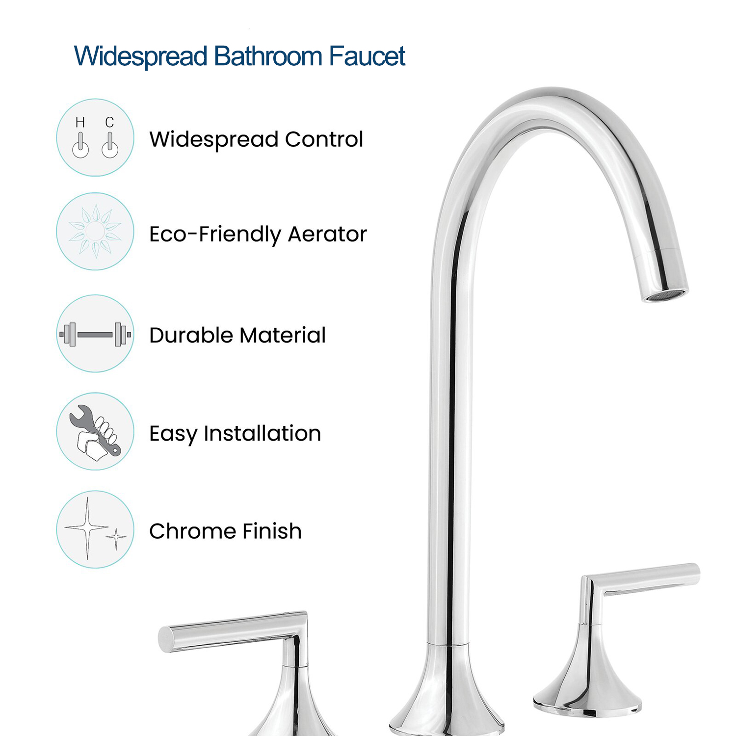 Aquacubic Chrome Widespread 2-Handle Contemporary Bathroom Sink Faucet Lavatory Faucet Lead-Free