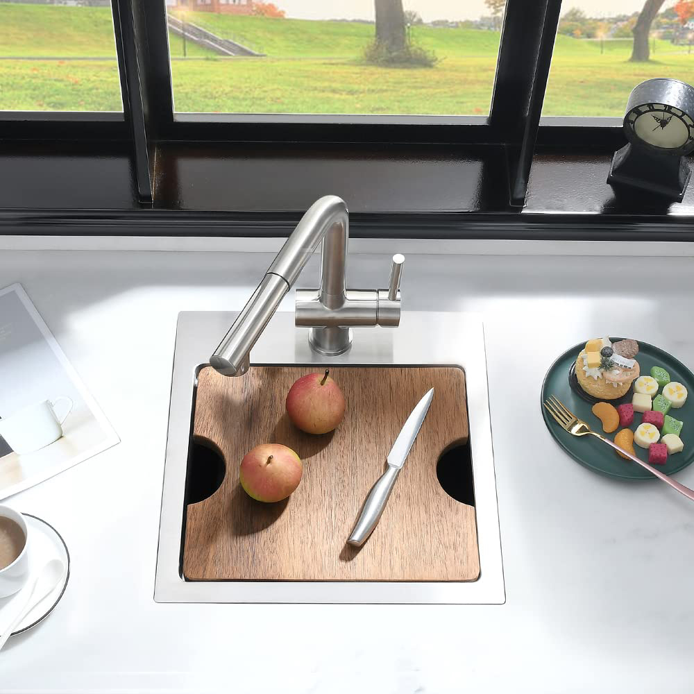 Customized 15 inch 16 Gauge Stainless Steel Kitchen Bar Sink Handmade Outdoor Prep Sink with Dish Grid & Drain