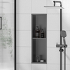 Professional Manufacturer Modern gunmetal gray Wall Hung 2-cell Metal Shelf with stainless steel embedded niche