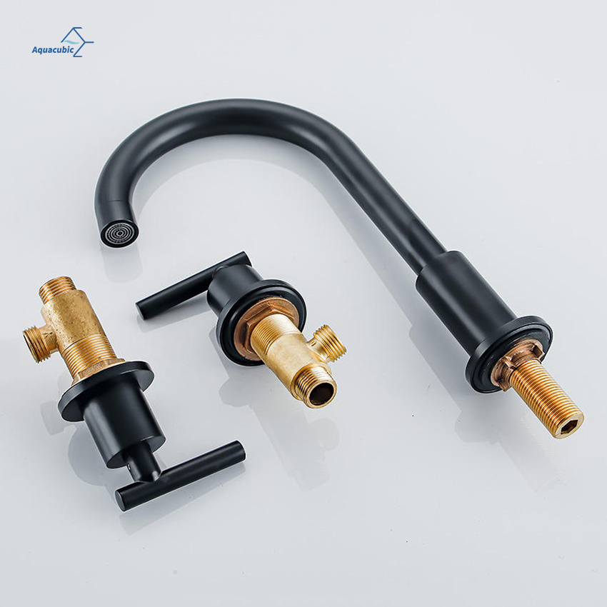 High Arc 8 Inch Widespread Matte Black Two Handle Solid Brass Bathroom Faucet