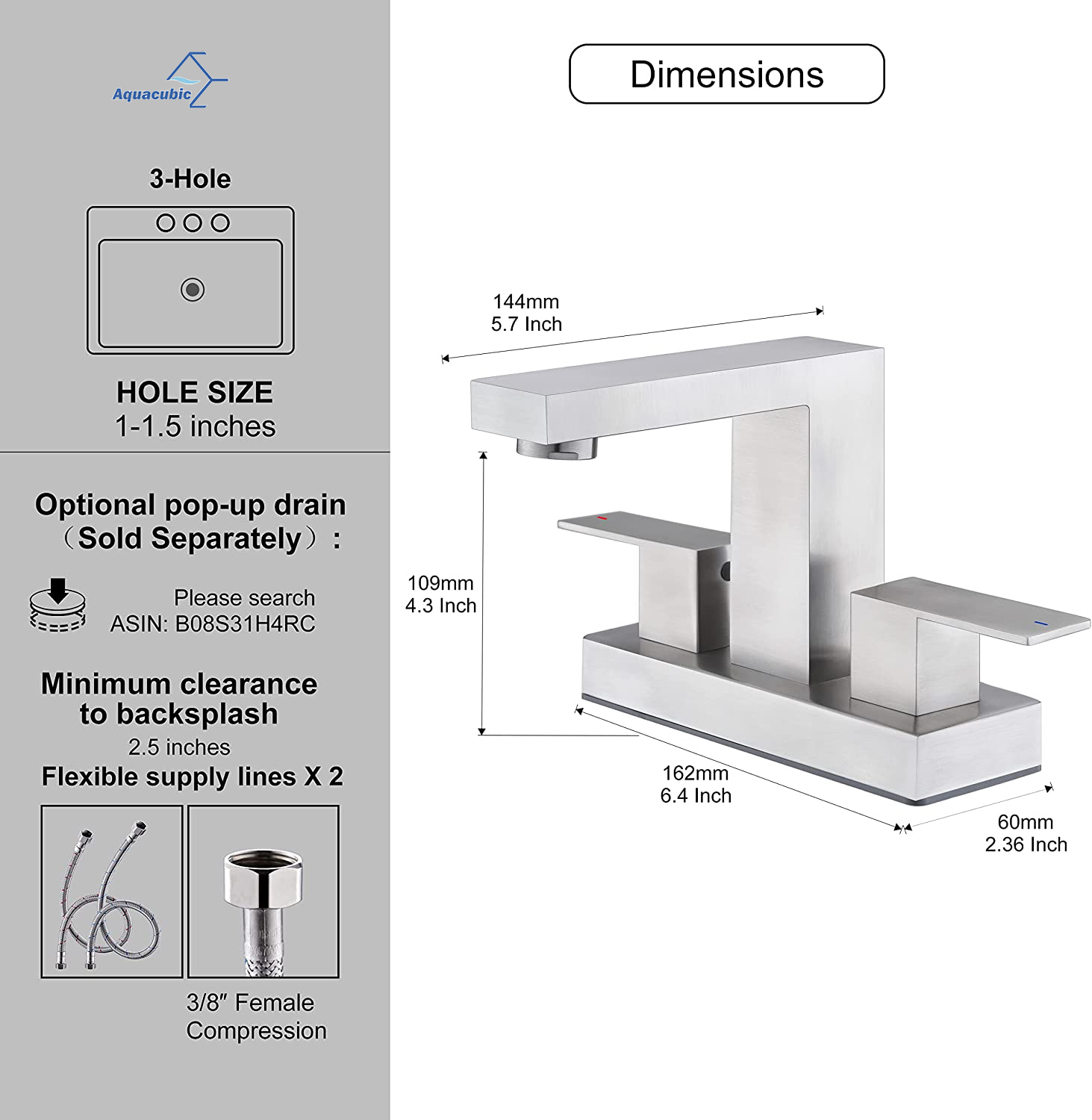 Factory Two-Handle Centerset SUS304 Bathroom Faucet with Drain Assembly