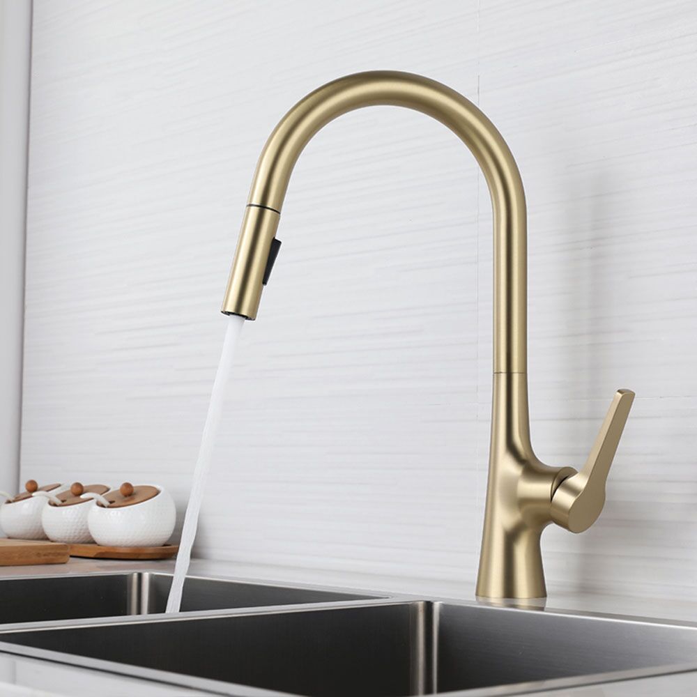 Single Handle Brushed Gold Pull Down Kitchen Faucet Kitchen Tap
